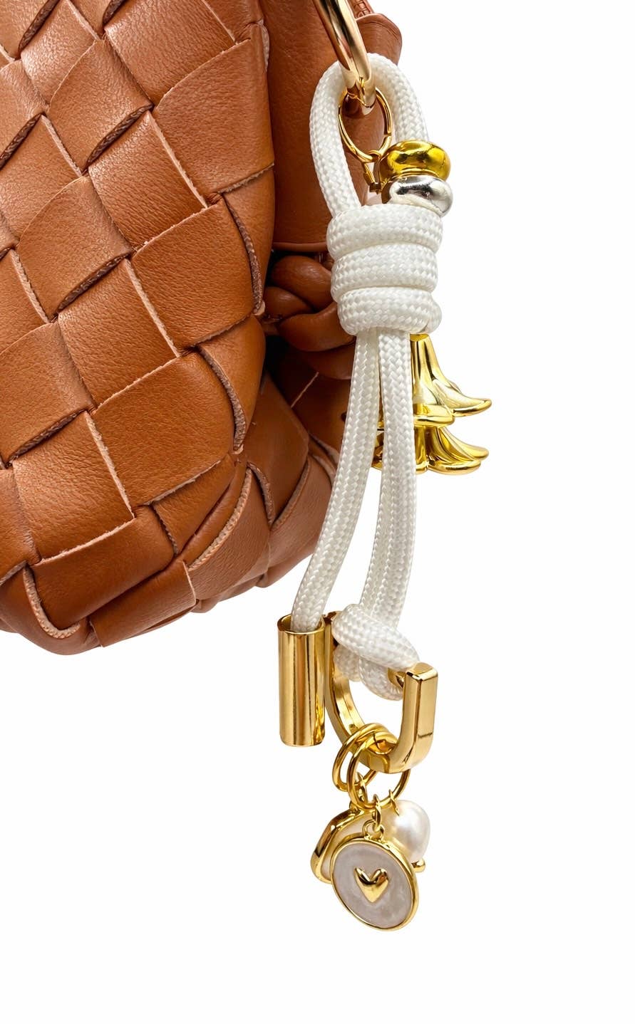 F Leo & Lei-Leo Charm ā Bag & Accessory Charm (White, Gold Plumeria)