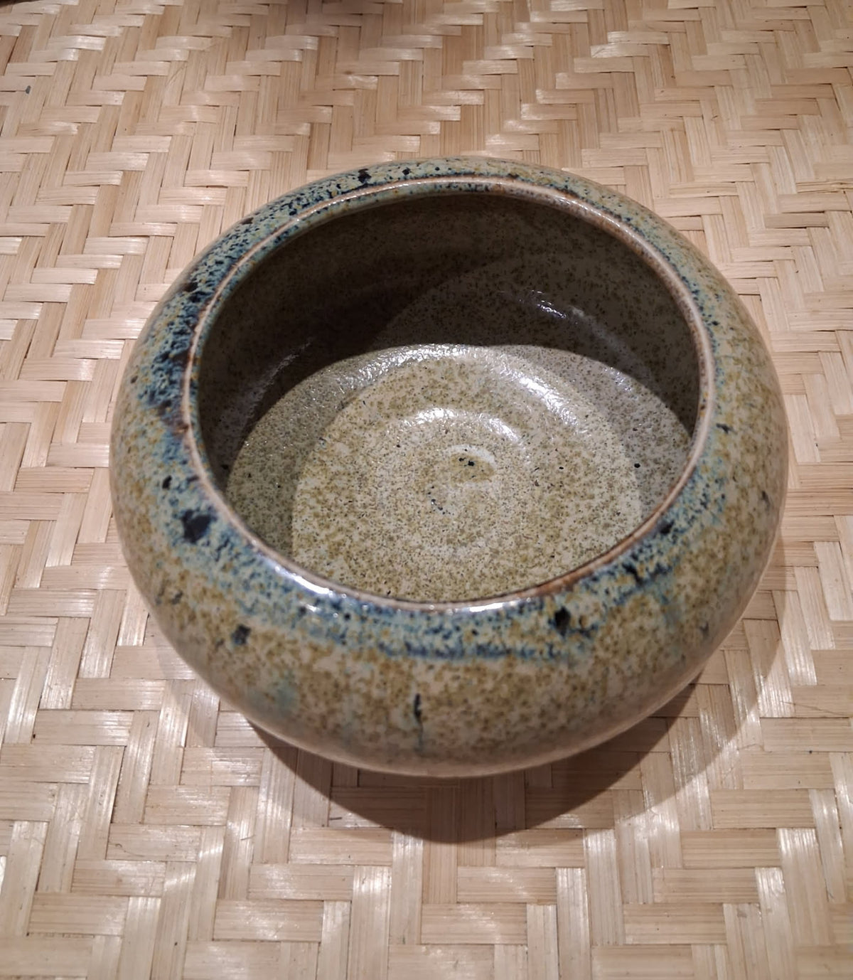 O Blue & yellow speckled bowl 6 inch non toxic glaze by Gayle