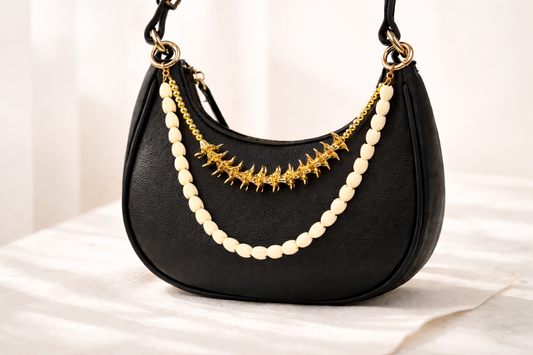 F Leo & Lei-Kenna Charm – Statement Bag Charm (Pīkake & Gold Plumeria)