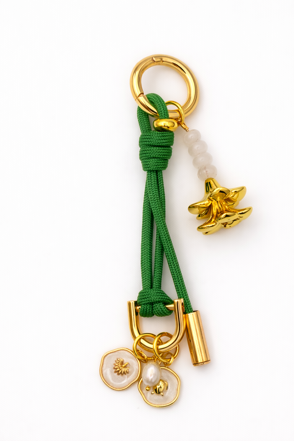 F Leo & Lei-Leo Charm – Bag & Accessory Charm (Kelly Green, Plumeria)