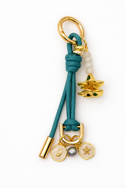 F Leo & Lei-Leo Charm – Bag & Accessory Charm (Teal, Plumeria)