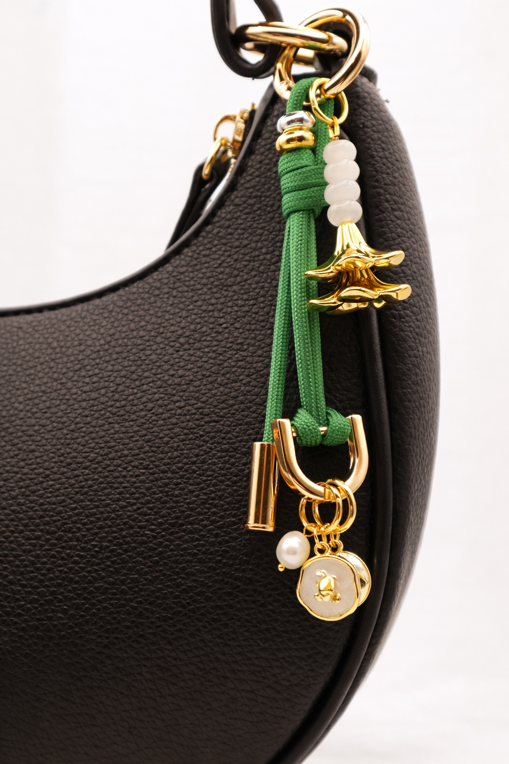 F Leo & Lei-Leo Charm – Bag & Accessory Charm (Kelly Green, Plumeria)