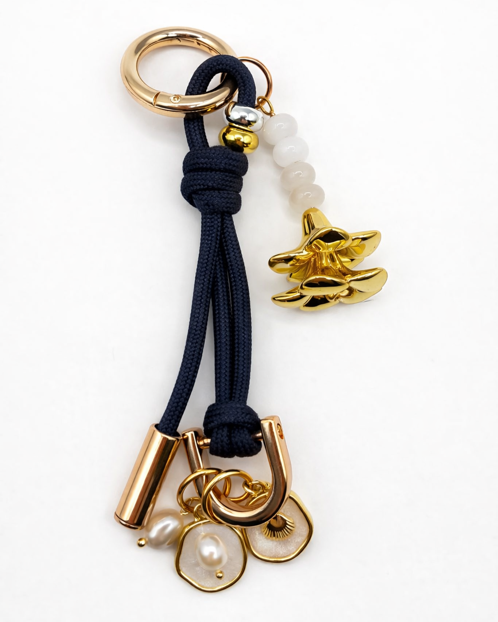 F Leo & Lei-Leo Charm in Navy: Gold Plumeria