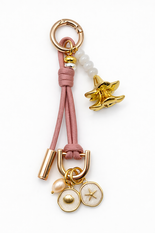 F Leo & Lei-Leo Charm – Bag & Accessory Charm (Dusty Rose, Plumeria)