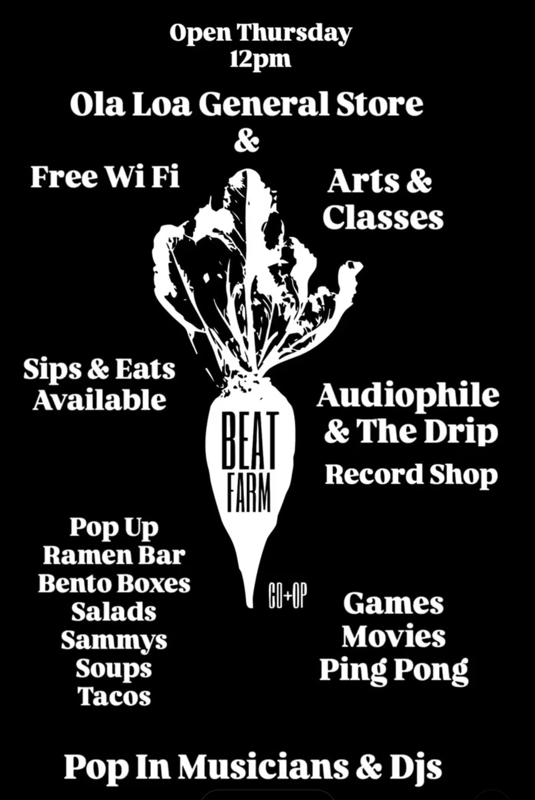 Beat Farm & Ola Loa General Including Audiophile Record Shop & The Drip Coffee Store Open Thurdays